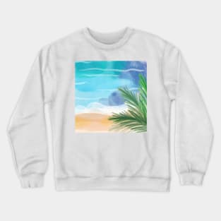 Pretty Watercolor Shoreline with Palm Fronds Crewneck Sweatshirt